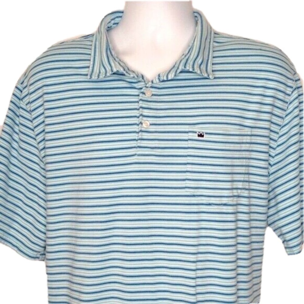 Crown Ivy Blue White Stripe Soft Short Sleeve Polo Shirt Men XXL 2XL